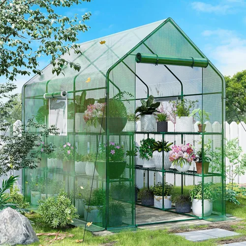 Vista 10 de SPECILITE Invernadero de 56 × 56 × 78 pulgadas para plantas de jardín al Blanco