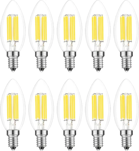 Vista 10 de Bombilla LED E14 regulable, 110 V, 600 lm, 60 W, equivalente a blanco cálido 3000 K, bombillas de candelabro de base europea E14 para lámpara turca