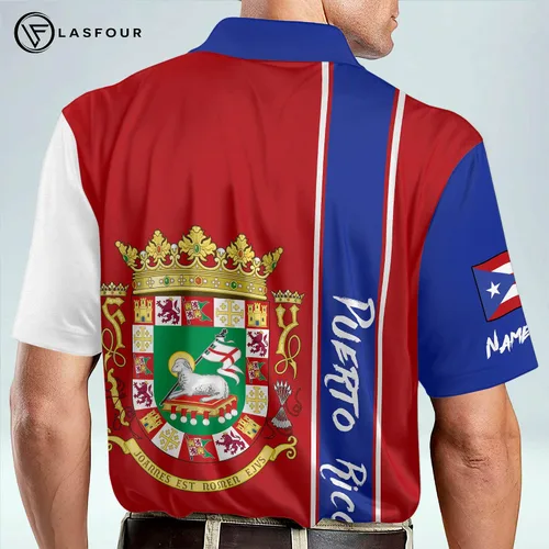 Vista 5 de LASFOUR Camisetas personalizadas de Puerto Rico para hombre camisas puertorriqueñas polo rojo de Puerto Rico para hombre de manga corta
