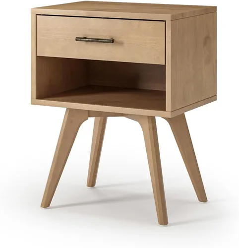 Vista 9 de Mesita de noche moderna de mediados de siglo con un cajón/construida de madera maciza/acabado castañón