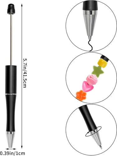 Vista 2 de jiebor 30 bolígrafos con cuentas negras de plástico retráctiles bolígrafos de bola DIY lindos y geniales tinta negra para mujeres, hombres, regalo