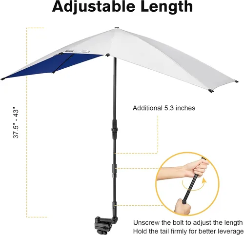 Vista 4 de G4Free Paraguas doble para 2 personas con abrazadera ajustable, sombrilla para silla de playa, sillón reclinable