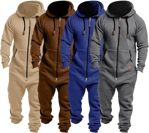 Vista 2 de Onesies - Overol con capucha para hombre, con cremallera, pijama de una pieza, para entrenamiento, correr, overol
