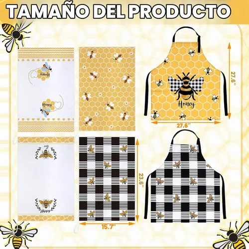 Vista 3 de Bencailor 6 Pcs Bee Sunflower Kitchen Set Include 4 Dish Towels and 2 Kitchen Aprons for Spring Summer Women Housewarming