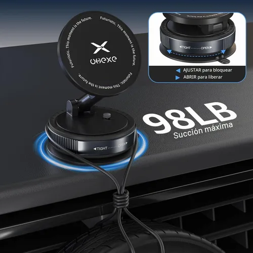 Vista 7 de Soporte magnético de teléfono al vacío para tu auto ajustable de 360° de 96 libras con ventosa ultra soporte para teléfono celular MagSafe
