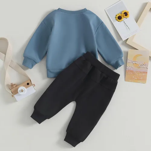 Vista 20 de Conjunto de 2 piezas de sudadera con estampado de letras y cuello redondo para bebé niño
