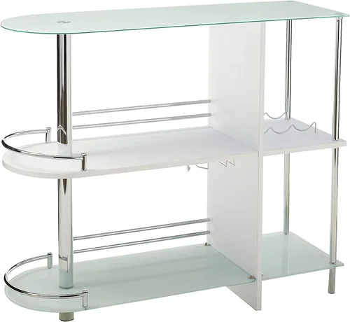 Vista 2 de Kings Brand Furniture - Mesa de bar con dos estantes de vidrio templado, blanco y cromado