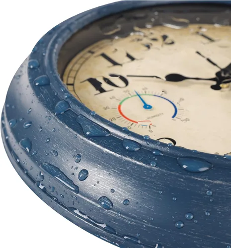 Vista 4 de Reloj de 12 Pulgadas para Exteriores con Termómetro e Higrómetro Combo, Reloj de Pared Impermeable para Interiores y Exteriores para Patio, Piscina