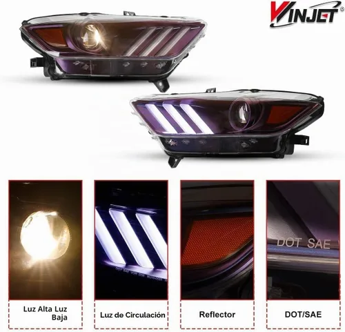 Vista 4 de Conjunto de faros LED para Ford Mustang Coupé y Convertible 2015-2017 Azul púrpura