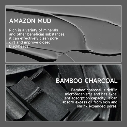 Vista 4 de Barra de barro transparente de carbón de bambú para cara, exfoliante facial elimina puntos negros, control de aceite con extracto de carbón