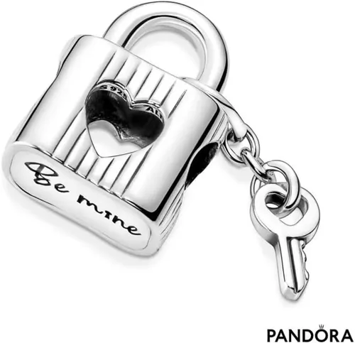 Vista 4 de PANDORA Candado y dije de llave de corazón No es una piedra preciosa