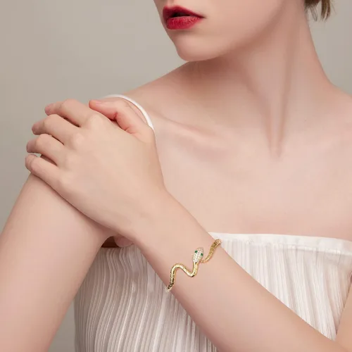 Vista 5 de Pulseras de serpiente, pulsera de serpiente ajustable, brazalete abierto, pulsera de plata con envoltura de serpiente de derivación, pulseras de oro