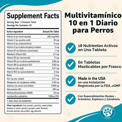 Vista 6 de Wanderfound Pets Multivitamínico 10 en 1 para perros, vitaminas diarias con glucosamina, MSM, probióticos y vitamina D3, sabor a hígado, 60 tabletas