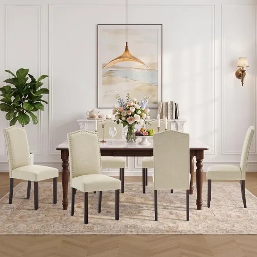 Vista 25 de Juego de 2 sillas de comedor tapizadas modernas y elegantes para cocina Beige
