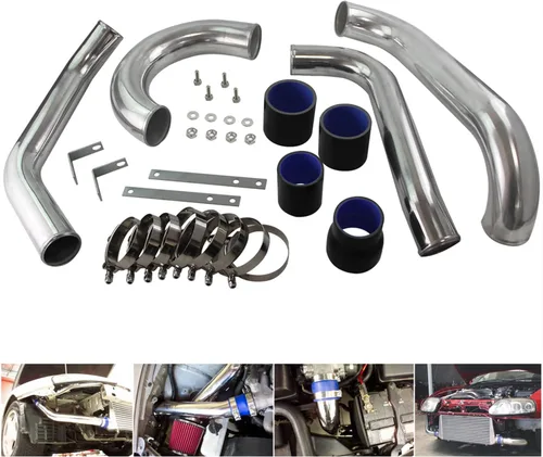 Vista 2 de Kit de tubos intercooler para Toyota Supra MK4 2JZ-GTE JZA80 2JZGTE Motor Twin Turbo 3.0L MKIV 1993-1998 (tubo plateado-negro)