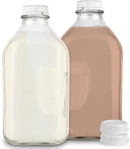 Vista 7 de Stock Your Home Botella de leche de vidrio de un litro con tapa (paquete de 1) jarras de 32 onzas y 3 tapas blancas, contenedor de leche