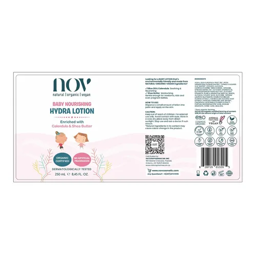 Vista 9 de Baby Nourishing Hydra Lotion - Loción para bebés para recién nacidos para calmar la picazón y el enrojecimiento - Manteca de karité esencial