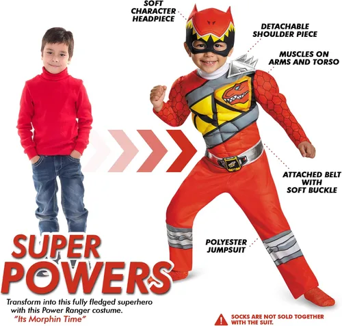 Vista 2 de Little Boys 'rojo Power Ranger Dino Charge muscular disfraz de Halloween