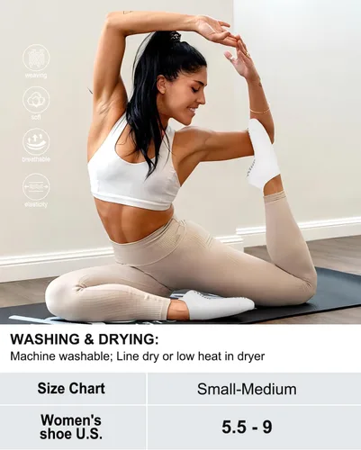 Vista 5 de 5 pares de calcetines de yoga con agarre de pilates para mujer, calcetines atléticos antideslizantes para ballet, danza, entrenamiento, hospital
