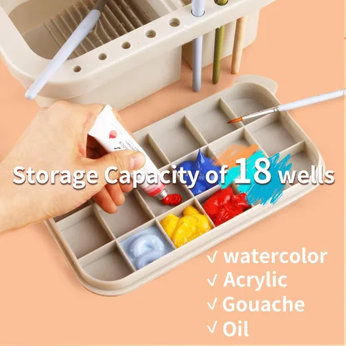 Vista 4 de Caddy Multiusos para Pinceles de Pintura con Soporte, Lavador, Bandejas, Caja de Paleta - Taza Limpiadora para Artistas para Pinturas de Acuarela