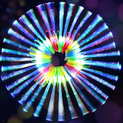 Vista 7 de SHQDD 100 varitas de fibra brillante, varitas de luz LED, suministros de fiesta que brillan en la oscuridad, varitas de fibra óptica, palos