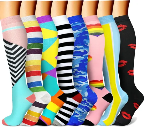 Vista 15 de CHARMKING Calcetines de compresión para mujeres y hombres para circulación (8 pares) 15-20 mmHg, mejor soporte para ciclismo atlético