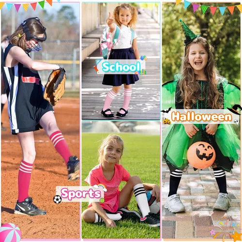 Vista 3 de Olreco Paquete de 4 calcetines de fútbol para niños, calcetines de fútbol para jóvenes, calcetines de fútbol para niños y niñas, calcetines