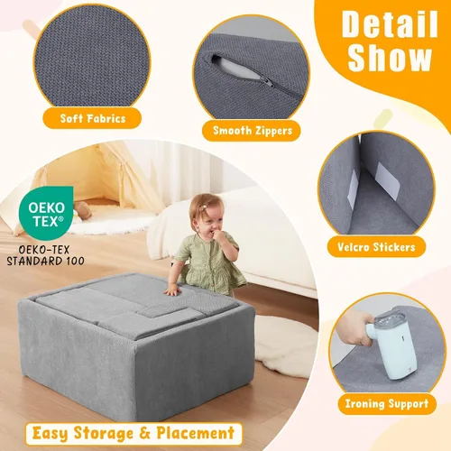 Vista 3 de Bloques de escalada de espuma de 6 piezas con pozo de bolas cuadrado grande, gris Modular Climb & Crawl Play Set for Toddlers,Soft Play Equipment