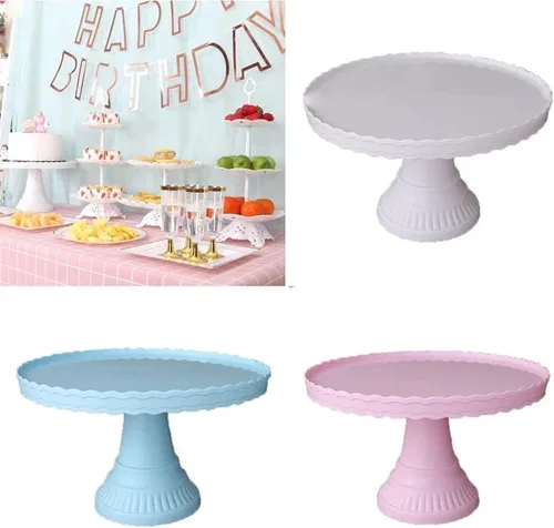 Vista 4 de Bandeja para postres Soporte de pastel de plástico para tartas, bandeja de escritorio, fiesta, boda, decoración de postres (azul)