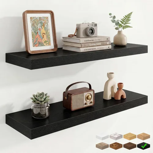 Vista 28 de Marsmiles 12in Depth Floating Shelves, 12x12x1.4, Rustic Brown, Set of 3 Marrón rústico