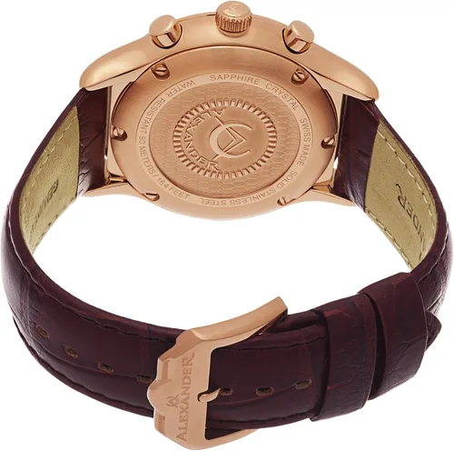 Vista 2 de Alexander Reloj analógico de cuarzo para hombre con correa A021-04, Marrónoro rosaplata, Correa