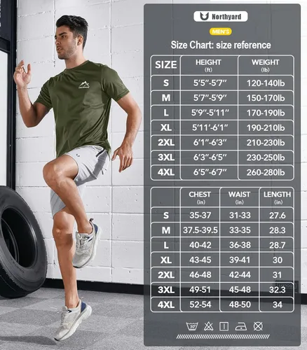 Vista 7 de NORTHYARD Camisetas de entrenamiento para correr para hombre, secado rápido Verde Armada (ArmyGreen)