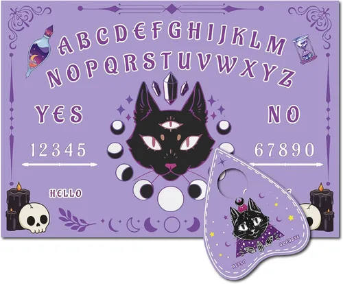 Vista 8 de CREATCABIN Tablero de péndulo de murciélago de madera, kit de adivinación de radiestesia morada, tablero de conversación de madera con flores