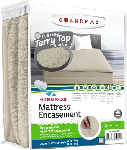 Vista 23 de Guardmax Funda de colchón individual con cremallera, protector de colchón 100% impermeable, suave y absorbente de algodón de rizo superior