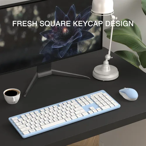 Vista 3 de MPTOG Combo de teclado y mouse inalámbricos, teclado de oficina de tamaño completo de 104 teclas con 15 teclas de función, teclado numérico