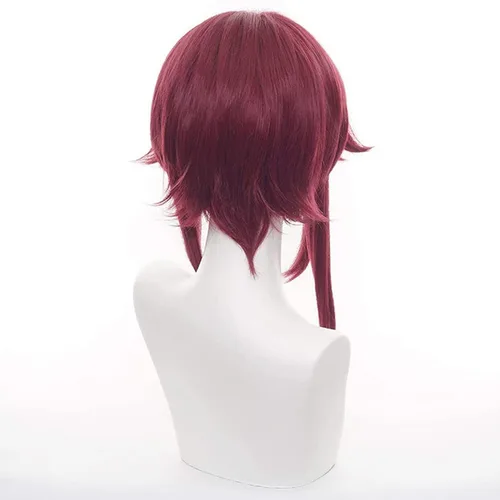 Vista 4 de Lwiuentx Genshin Impact Cosplay Rosaria - Peluca corta de cabello sintético para hombres y mujeres, fiesta de Halloween + gorra de peluca gratis