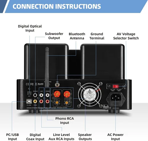 Vista 6 de Tube Amplifier, Stereo Vacuum Tube Class A/B Amplifier,Integrated Amplifier with Bluetooth 5.0,Subwoofer Output, Headphone Output, Record Player
