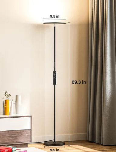 Vista 2 de Lámpara de pie LED moderna - Control remoto y táctil, lámpara de pie tipo antorcha de 40 W/2400 lm, completamente regulable, 3 temperaturas
