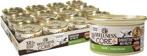 Vista 10 de Wellness CORE+ Alimento húmedo en paté de peso saludable para gatos adultos, natural, rico en proteínas, sin granos, 2.8 onzas, paquete de 12