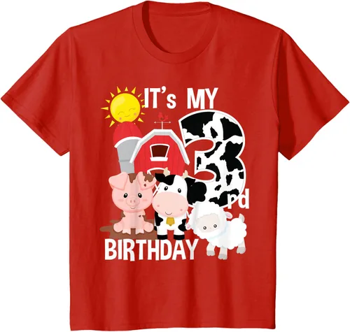 Vista 3 de Camiseta con diseño de animales de granja con texto en inglés "It's My 3rd Birthday" Negro