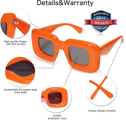 Vista 5 de VANLINKER Lindas gafas de sol cuadradas infladas para mujeres y hombres, gafas gruesas retro con marco grueso divertido máscara sombras VL9733