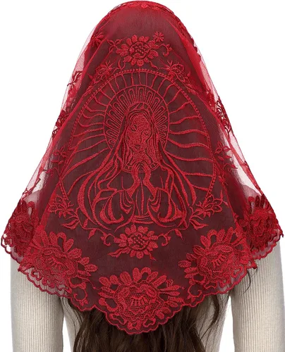 Vista 11 de Bozidol Iglesia Mantilla - Velo Católico Con Triángulo Sagrado Virgen Bordado - Velo Capilla Masa Tradicional