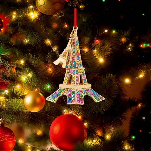 Vista 2 de PETCEE Adornos navideños de la Torre Eiffel 2025 - Adornos de metal de la Torre Eiffel de París para árbol de Navidad, decoraciones de la Torre