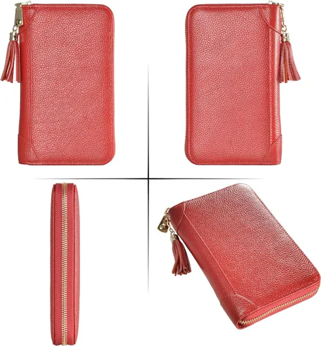 Vista 6 de Easyoulife - Monedero de cuero con cremallera billetera portatarjetas para mujer bloqueo RFID