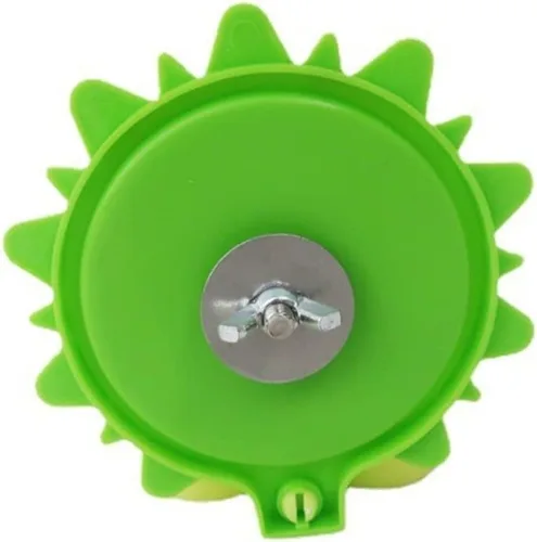 Vista 4 de Espejo de pájaro con taza verde para comer, forma divertida, perca, cacatúa, material acrílico, espejo, jaula de loro, juguetes inteligentes