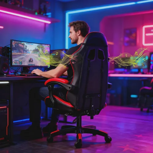 Vista 3 de Silla para videojuegos, silla de videojuegos con luz LED, sillas ergonómicas de masaje para computadora, altura ajustable, con asiento giratorio