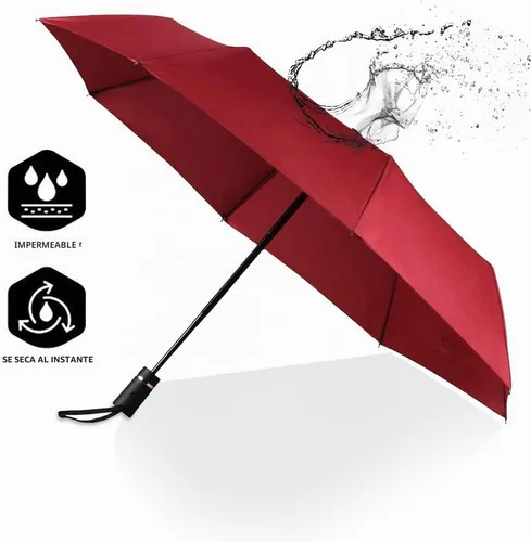 Vista 3 de SY COMPACT - Paraguas de viaje automático resistente al viento - Tienda de fábrica Rojo