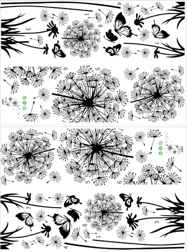 Vista 4 de Calcomanías creativas de pared de flor de diente de león, mariposa voladora, decoración del hogar para sala de estar, dormitorio, decoración