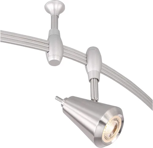Vista 3 de Pro Track Lámpara de riel – Luz LED de pista de 6 cabezales, níquel cepillado, monorraíl ajustable moderno para techos, islas de cocina