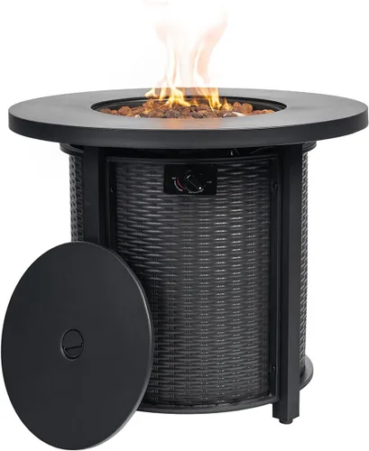 Vista 13 de Mesa para fogata de propano de 28 pulgadas, mesa de fuego de 50,000 BTU con tapa de acero, patas grandes, rocas de lava, pozo de fuego seguro